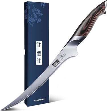 Набір кухонних ножів HOSHANHO 7 предметів: професійний японський набір з нержавіючої сталі з високим вмістом вуглецю, гострі ножі з ергономічними ручками з паккавуда (9-дюймовий ніж для філе)