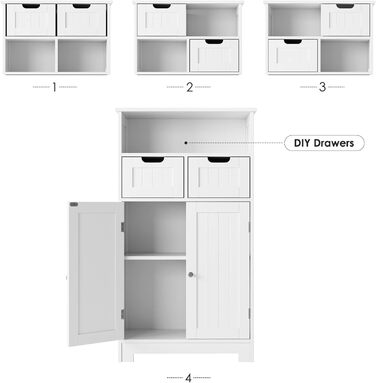 Шафа для ванної кімнати HOCSOK, 2 ящики та 2 дверцята, регульовані полиці, для ванної кімнати, вітальні, спальні, білий