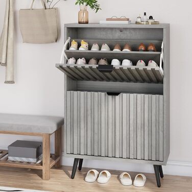 Шафа для взуття Smuxee з 2 відкидними полицями, 60 см, сіра. Вільна стоянка, органайзер для взуття для прихожої, вітальні або гардеробу.