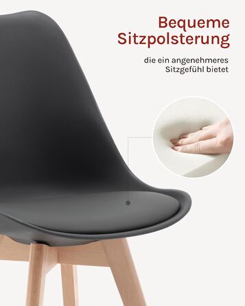 WOLTU Комплект з 4-х кухонних стільців, скандинавський дизайн, штучна шкіра, масивні дерев'яні ніжки, до 150 кг, сірий