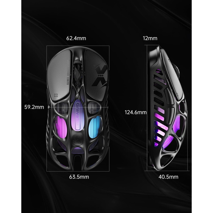 GravaStar Mercury X Pro 49g: Бездротова ігрова миша з PAW 3950 сенсором, 32000 DPI, 8000 Hz, RGB-підсвічування