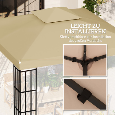 Тент для павільйону 3x3 м, водонепроникний, з двошаровою конструкцією та дренажними отворами, бежевий