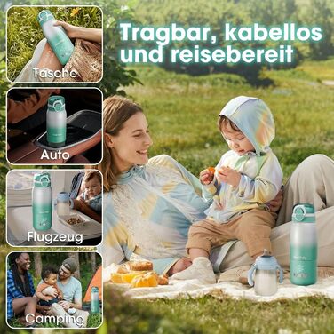 Портативний підігрівач пляшечок для дитини, швидкий нагрів, акумулятор 12000mAh, 2 режими нагріву (молоко/вода), об'єм 355мл, кришка з трубочкою