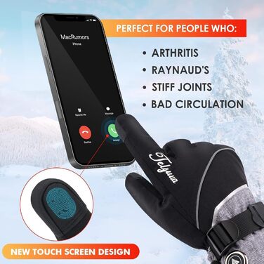 Обогреваемые перчатки для мужчин и женщин с поддержкой сенсорного экрана, водонепроницаемые, USB-C, электрические, перезаряжаемые, для работы на улице (TG02, XL)