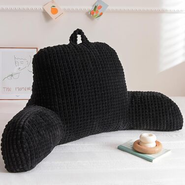 Лежак для читання Lesekissen, великий, для дорослих та дітей, з підлокітниками, підтримка спини для відпочинку та сну, вафельний малюнок, стереоскопічний дизайн, чорний, великий