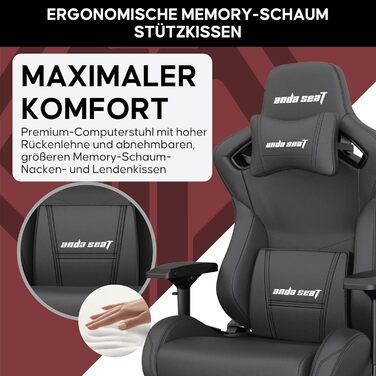 Крісло ігрове Anda Seat Kaiser 2 XL Schwarz Leder - ергономічне, з регульованими підлокітниками та подушками для голови та попереку, для дому та офісу