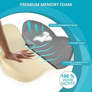 Подушка для сидіння Fwiull з Memory Foam: для авто, софи, офісу. Зняття тиску, ергономічна підтримка (Світло-сіра)