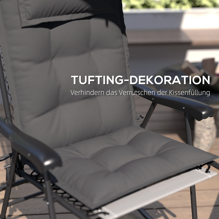 Набір з 2 подушок для шезлонга, водовідштовхувальні, розміром 50x116x5 см, темно-сірого кольору. Підходить для садових шезлонгів.