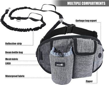 Повідець для бігу pecute для собак з поясним ременем, повідець для бігу для собак великих і середніх розмірів, повідець для собак з поясною сумкою, еластичний повідець для собак, поводок для бігу, сірий поводок для бігу 50 кг