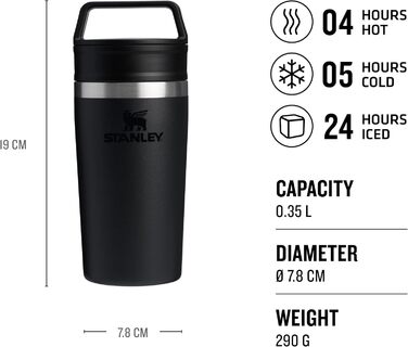 Термокружка Stanley Cafe 0.35L: 4 години гаряче, 5 годин холодне - нержавіюча сталь, для кави з собою, чорна