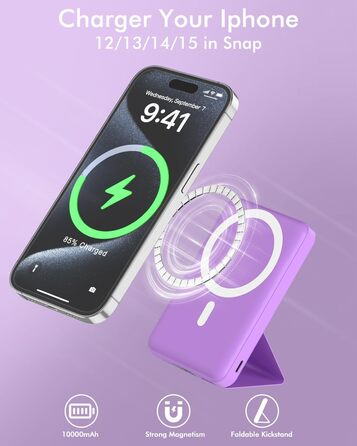 Вт PD, LED-дисплей, MagSafe, iPhone 12-16, синій (темно-фіолетовий), 10000mAh, 22.5