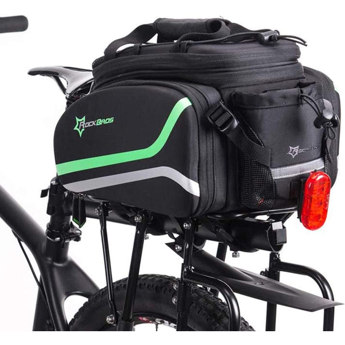 Велосипедна сумка-багажник Водонепроникна велосипедна сумка для багажника з дощовиком 17-35 л Транспортна сумка з плечовим ременем і ручкою для перенесення (чорно-зелена)
