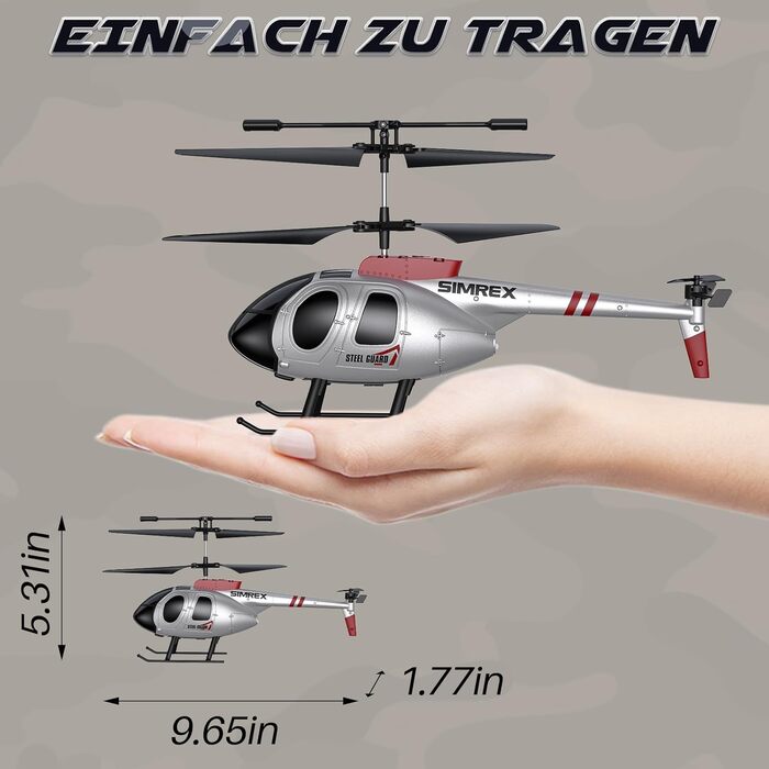 SIMREX Радіокерований гелікоптер 2.4 GHz, 2 режими швидкості, 20 хв польоту, для хлопчиків та дівчаток, іграшка для дітей