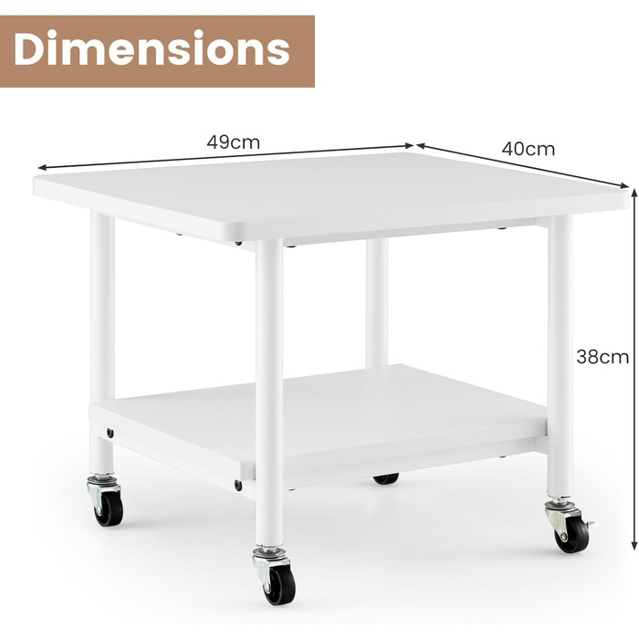 Стіл для принтера HOMASIS з 2 ящиками, стійка для принтера з 4 колесами та 2 гальмами, вантажопідйомність 55 кг, для офісу та дому (білий)