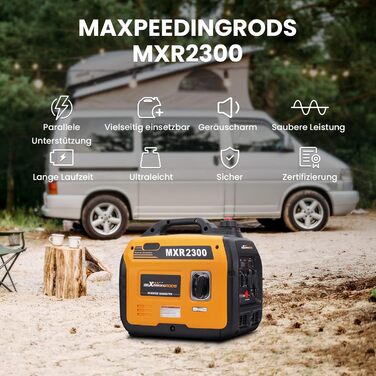 Інверторний генератор maXpeedingrods 2300W: тихий, портативний, для кемпінгу, подорожей, гаража, RV з USB та 230V. Бензиновий, 4-тактний, легковий.