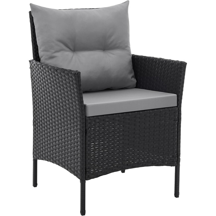 Садовий набір Gartensitzgruppe SVITA Dallas з поліротангу, 4 предмети: 2 крісла, диван на 2 місця, стіл, чорний. Комплект вуличних меблів зі сталевим каркасом та подушками