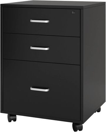 Шафа для документів SDHYL з 3 висувними ящиками на колесах, верхній ящик з замком, чорна, для дому та офісу