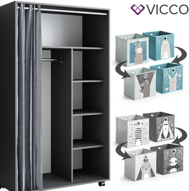 Шафа Vicco Doros, 100 х 168 см відкрита, з коліщатками (100 х 168 см з відкидними ящиками, сіра)