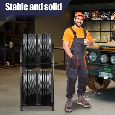 Стійка для шин BAOYOUNI на 4 шини/диски, 2 яруси, чорна. Міцна, економна, для гаража, підвалу, майстерні. 57,2 x 37,3 x 114,6 см
