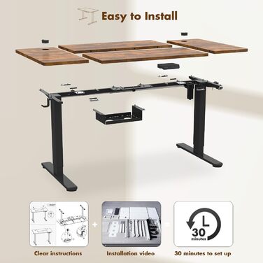 Електричний регульований стіл JUMMICO 160x80 см з підзарядною станцією, білий/коричневий, з кабелеуправлінням