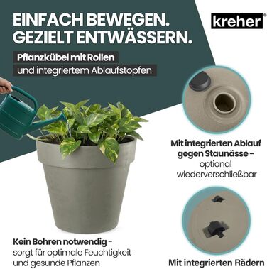 Крехер XXL круглий горщик для рослин / горщик для квітів, діаметр 58 см, на колесах. Ідеально підходить для саду, тераси, ресторанів та комерційних приміщень!