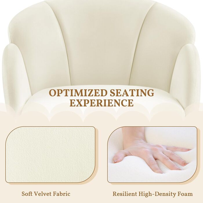 Офісний стілець Yaheetech 360° обертовий, оксамитовий, з подвійним сидінням, бежевий - для офісу, спальні, вітальні