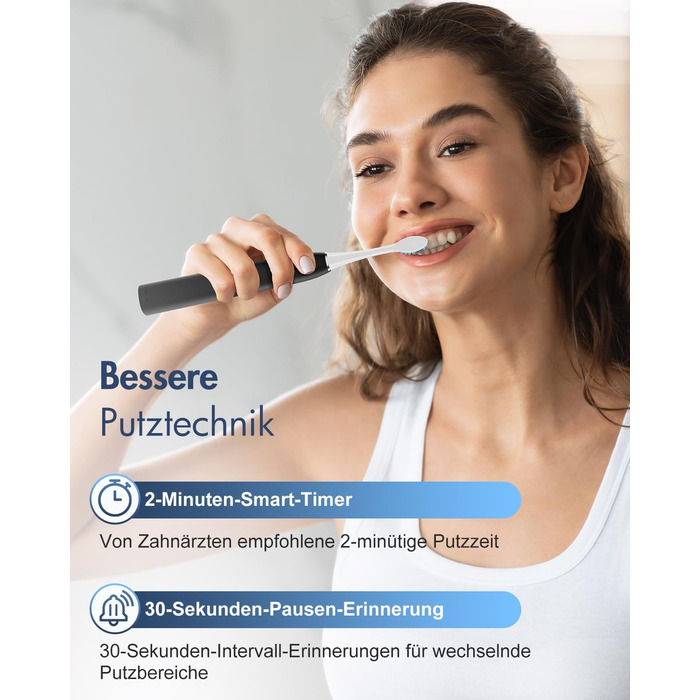 Електрична зубна щітка Sonic з 6 режимами, 3 інтенсивностями, 40000 вібрацій/хв, IPX7, акумулятор 90 днів, таймер, для подорожей, чорна