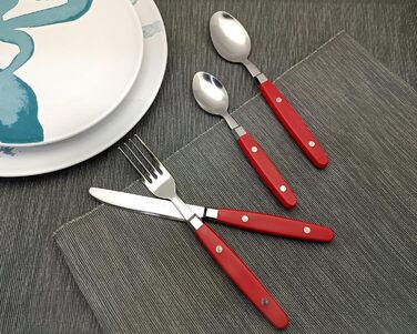 EXZACT Набір столових приборів 24 шт. з нержавіючої сталі з ручками з фіксацією - Ретро стиль. В комплекті: 6 виделок, 6 ножів, 6 ложок, 6 чайних ложок - Червоний