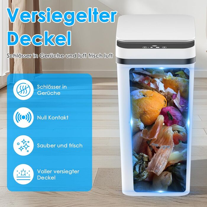 Електричний сміттєвий бак Dreamhigh 2шт. (15L + 12L) з датчиком, автоматичним відкриванням, 3 режимами відкривання, тихий, вологостійкий для кухні, ванної, офісу, вітальні