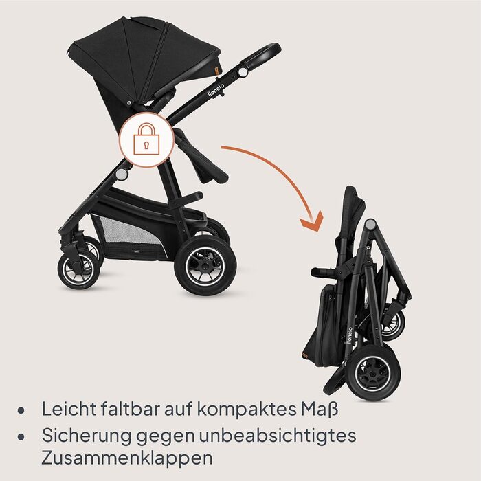 Дитяча коляска Lionelo Bianka 3 в 1: люлька, автокрісло, прогулянкова, до 22 кг, чорний онікс