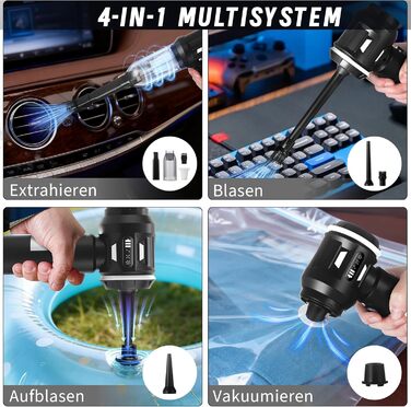 Акумуляторний ручний пилосос Citybee 4 в 1, бездротовий міні-пилосос для авто та дому, 25000Па, безщітковий двигун, 3 режими потужності, для шерсті тварин (чорний)