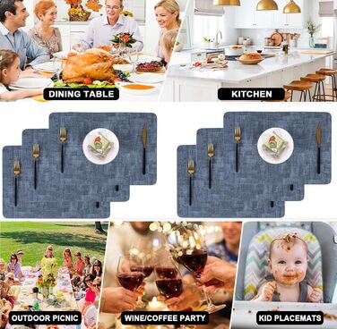 Набір тканих серветок з екошкіри для столу, вологостійкі, стійкі до плям, термостійкі, легко миються, PU серветки для кухні та обіднього столу (Темно-синій, 6 шт.)