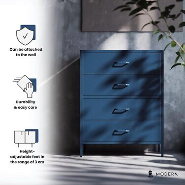 Металева комода Jan Nowak з шухлядами Carla | Комод-шафа для спальні, вітальні, дитячої кімнати | Стиль лофт | Комод з шухлядами, темно-синій | 80 x 101,5 x 40 см