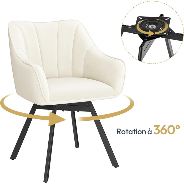 Крісло Yaheetech для кухні/їдальні/вітальні, обертається на 360°, з підлокітниками та металевими ніжками (Бежевий)