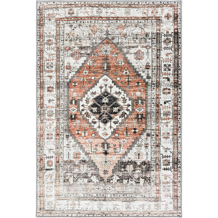 Вінтажний килимок OMERAI Boho 160x230см, короткий ворс, можна прати, східний стиль, помаранчевий, 80x150см