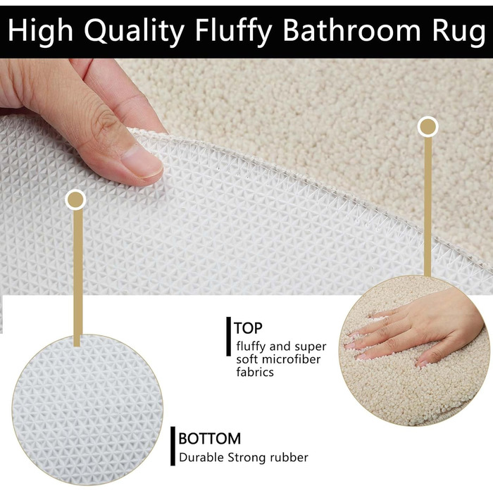 Килимок для ванної кімнати Famibay: набір з 3 частин, антиковзаюча, м'яка, швидковисихаюча, 80x80 см, бежевий