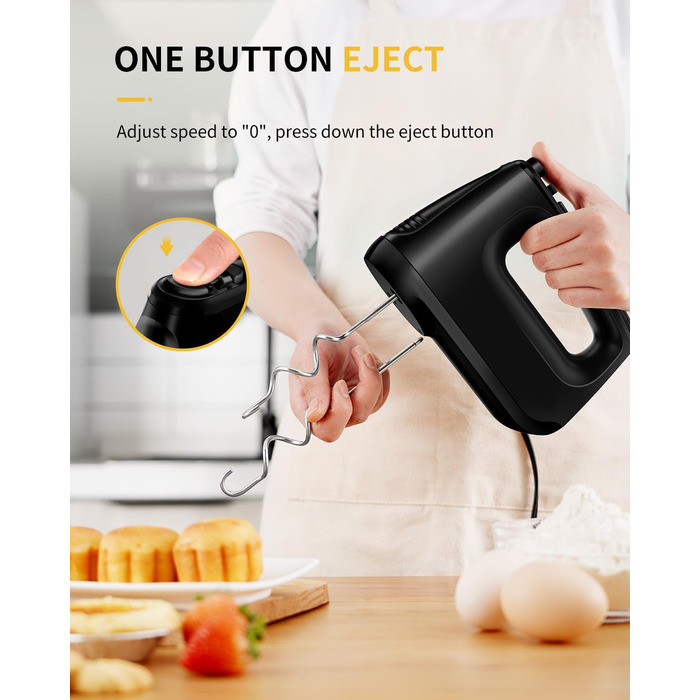 Електричний міксер ручний 6 швидкостей + турбо, без розбризкування, з набором аксесуарів з нержавіючої сталі, 400W, тихий мотор, великий об'єм