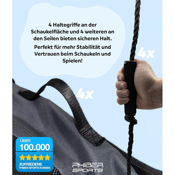 Дитяча гойдалка-гніздо на вулицю, діаметр 100 см, з подушкою та ручками, регульована висота, стійка до погодних умов, довговічна. Підходить для ігор в приміщенні та на вулиці.