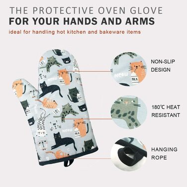 Термостійкі рукавички для духовки потовщені термостійкі рукавички для випічки, рукавички для випічки, бавовна, (безкоштовна кішка, 1 пара)