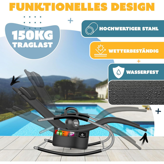 Крісло-шезлонг KESSER® для саду | Зручне крісло-гойдалка | Стійке до погодних умов | Макс. 150 кг