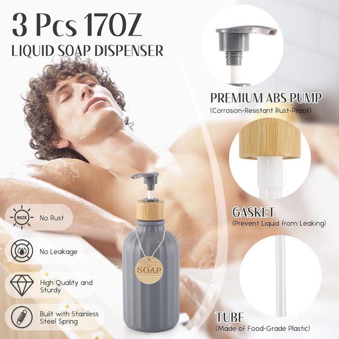 Набір для ванної кімнати 17 предметів: аксесуари, смітник, дозатори мила, тримач для зубних щіток, дерев'яні гачки (сірий). Підходить для ванної та кухні