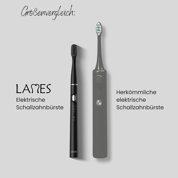 Звукова зубна щітка LAMES ультралегка та компактна, до 100 днів роботи від акумулятора, 3 режими чищення, Smart-Timer, USB зарядка, чорна