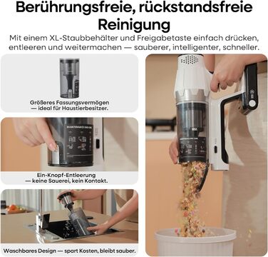 Акумуляторний пилосос ElecKeys 48000 Па, 580 Вт, 65 хв з LED дисплеєм, для підлоги, килимів та шерсті тварин, білий