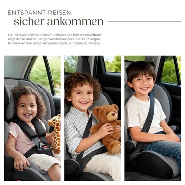 Автокрісло Tectake з 5-точковим ременем, i-Size, бічний захист, для дітей 76-150 см (до 36 кг), бустер, темно-сірий/чорний