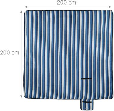 Ковдра для пікніка Relaxdays XXL, 200 x 200 см, флісова пляжна ковдра, теплоізольована, водонепроникна, з ручкою для перенесення, синій/білий