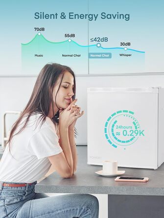 Міні-холодильник FOHERE 46L з відділенням для льоду | Компактний холодильник з регулюванням температури, енергозберігаючий, тихий | Ідеальний для офісу, кемпінгу та геймінгу | Змінний бік відкривання дверцят | Білий