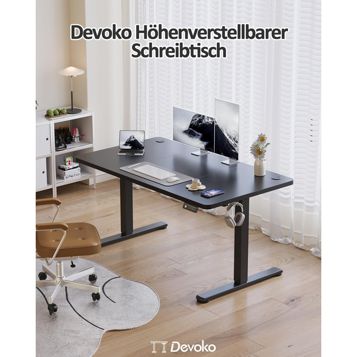 Електричний регульований стіл Devoko 120x60 см: стіл для стоячи/сидячи, офісний, з пам'яттю, чорний