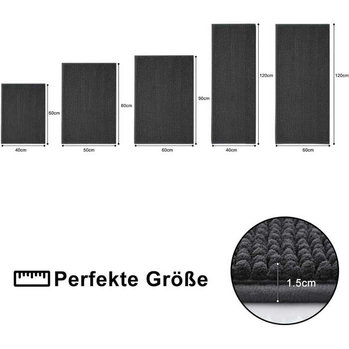 Набір килимків для ванної кімнати Homaxy з м'якої мазхі, 2 шт. (40x60 см + 60x90 см), антиковзаючі, сірі