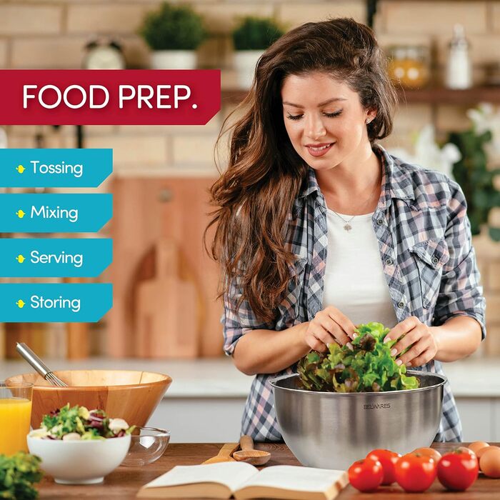 Набір місок для перемішування з кришками (5 шт.) - міски для зберігання продуктів з кришками та терткою - нержавіюча сталь, антиковзаюче покриття, для випічки та приготування їжі