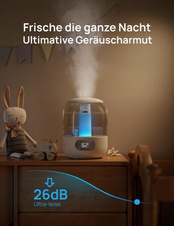 Зволожувач повітря Dreo для спальні: ультразвуковий, холодний туман, 3L, датчик вологості, нічник, для дітей, кімнатних рослин та дому (білий)